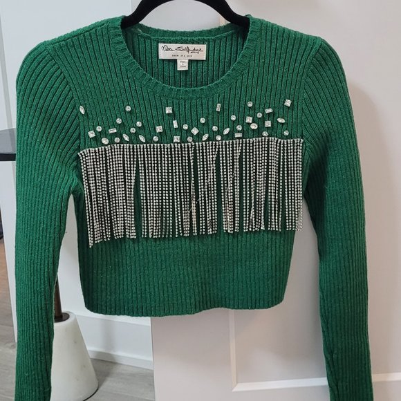 NWOT ASOS Miss Selfride Diamante fringe knit crop sweater - Picture 4 of 4